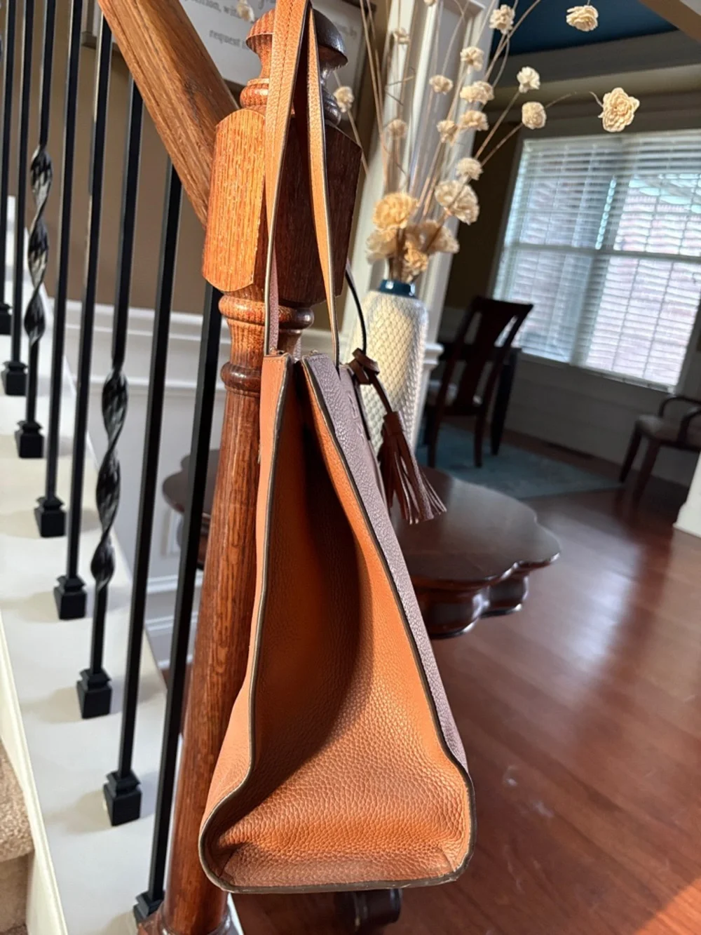 Tory Burch Chestnut Brown Pebbled Leather Tote with Tassel - Picture 6 of 10